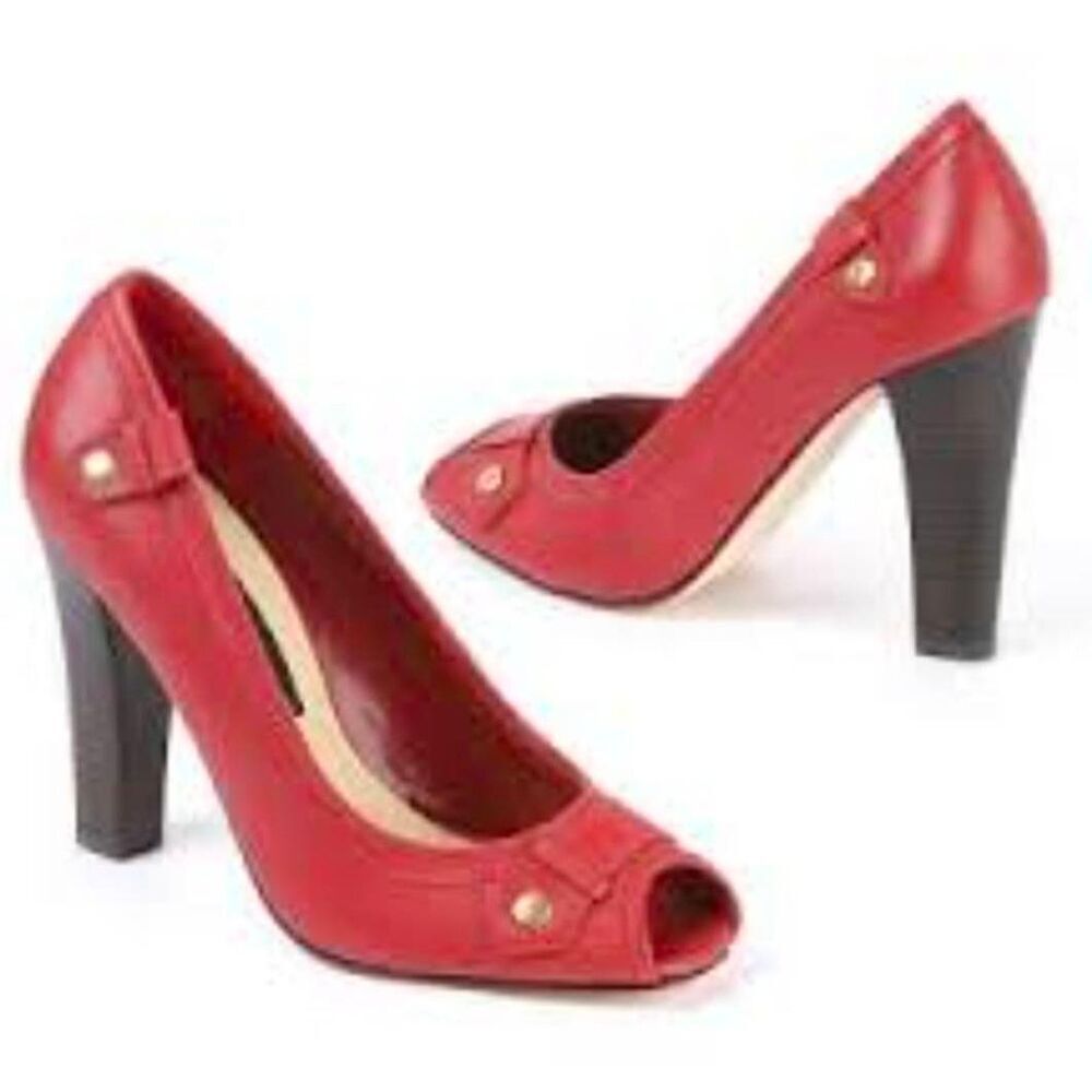 🐞Steve Madden Cinnamon Adeli Peep Toe Stacked Leather Heels Size 7.5
